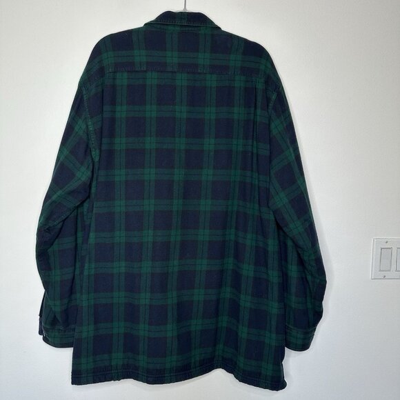 LL Bean Fleece Lined Flannel Shirt Mens 2XL Tall Blackwatch Plaid - Picture 6 of 8